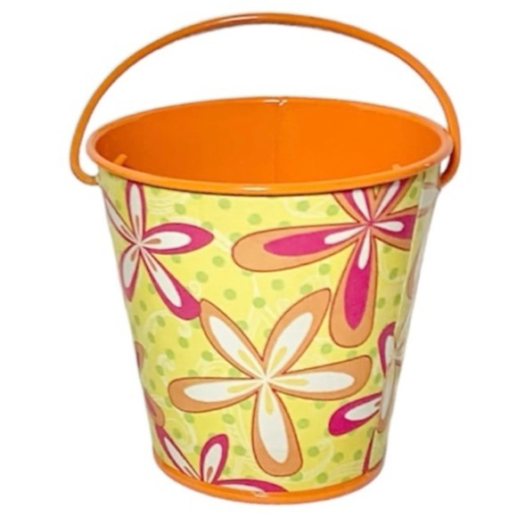 3 Small Spring Floral Tin Pail Bucket, [Blue, Pink & Orange] - Picture 4 of 10